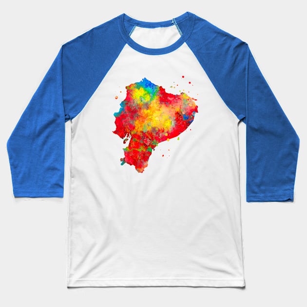 Ecuador Map Watercolor Painting Baseball T-Shirt by Miao Miao Design